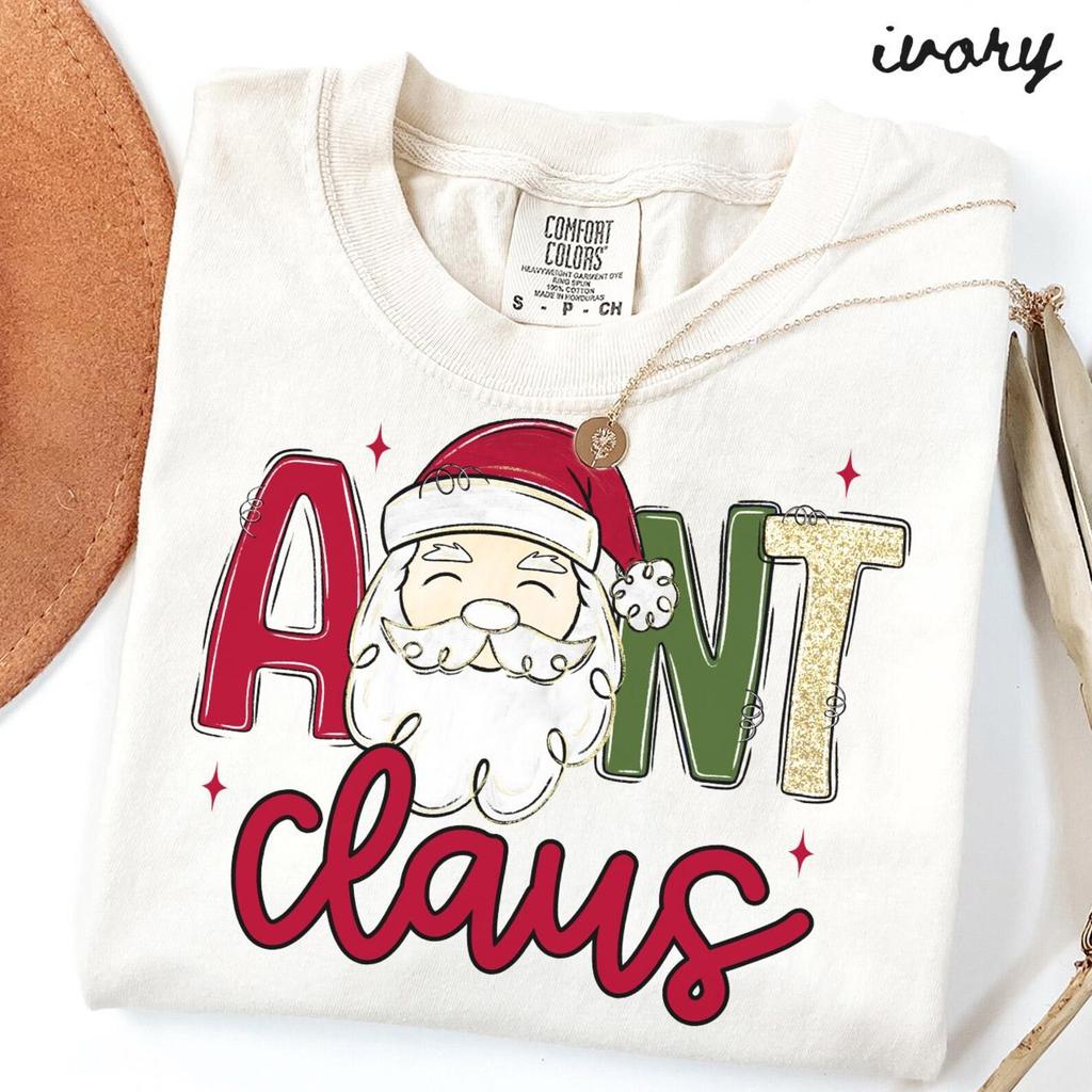 Aunt Comfort Colors Shirt, Christmas Aunt Shirt, Sister Tshirt, New Auntie Tee, Santa Xmas Gifts
