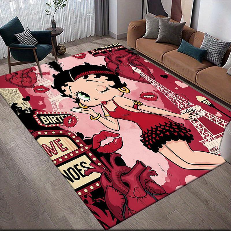 Betty Boop Flannel Pattern Square Carpet,Area Rug,Carpet Rug for Living Room Bedroom Sofa Playroom Decor,Non-slip Floor Mat