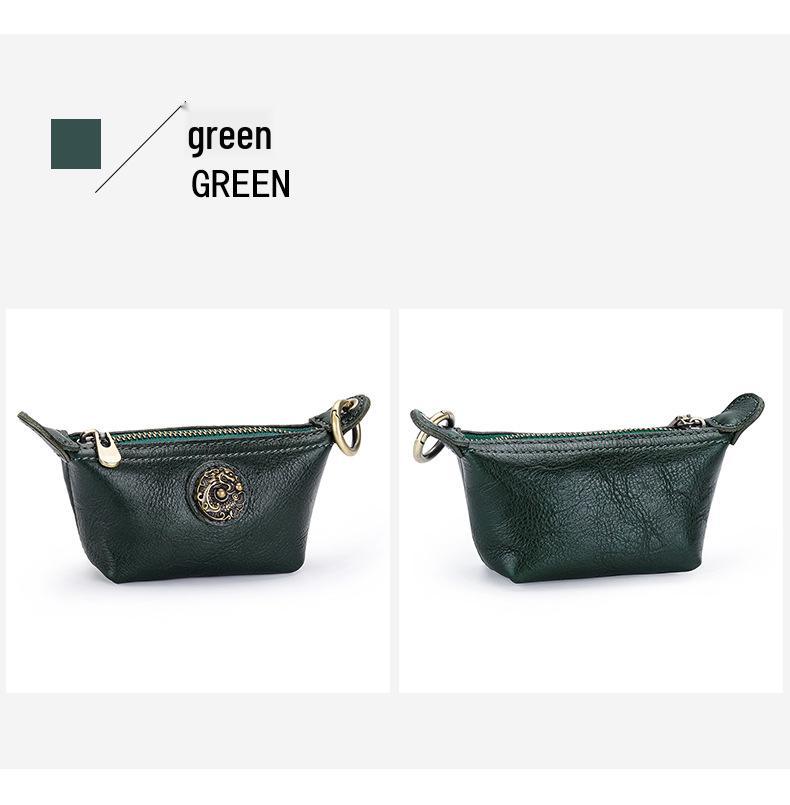 Women's Small Retro Cowhide Coin Purse & Lipstick Key Holder