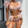 Sexy undertøy metallkjede blonder fjær blonder Sexy tredelt dress