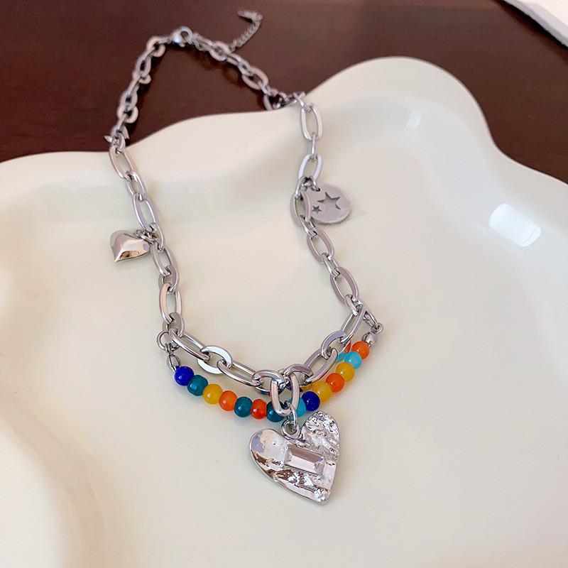 Dopamine Ethnic Retro Beaded Colorful Pearl Choker Necklace - Niche High-End Fashion