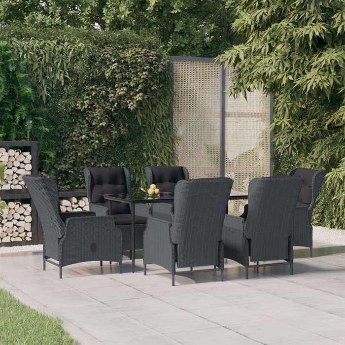 VidaXL 7-Piece Garden Dining Set Dark Grey Wicker, Outdoor Dining Set, Table and Chair 3156803