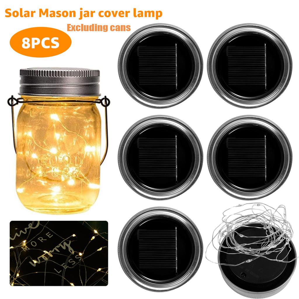 8Pcs Solar Mason Jar Lights Outdoor Waterproof Hanging Mason Jar Lid Lamps for Garden Balcony Patio Porch Wedding Party Decor