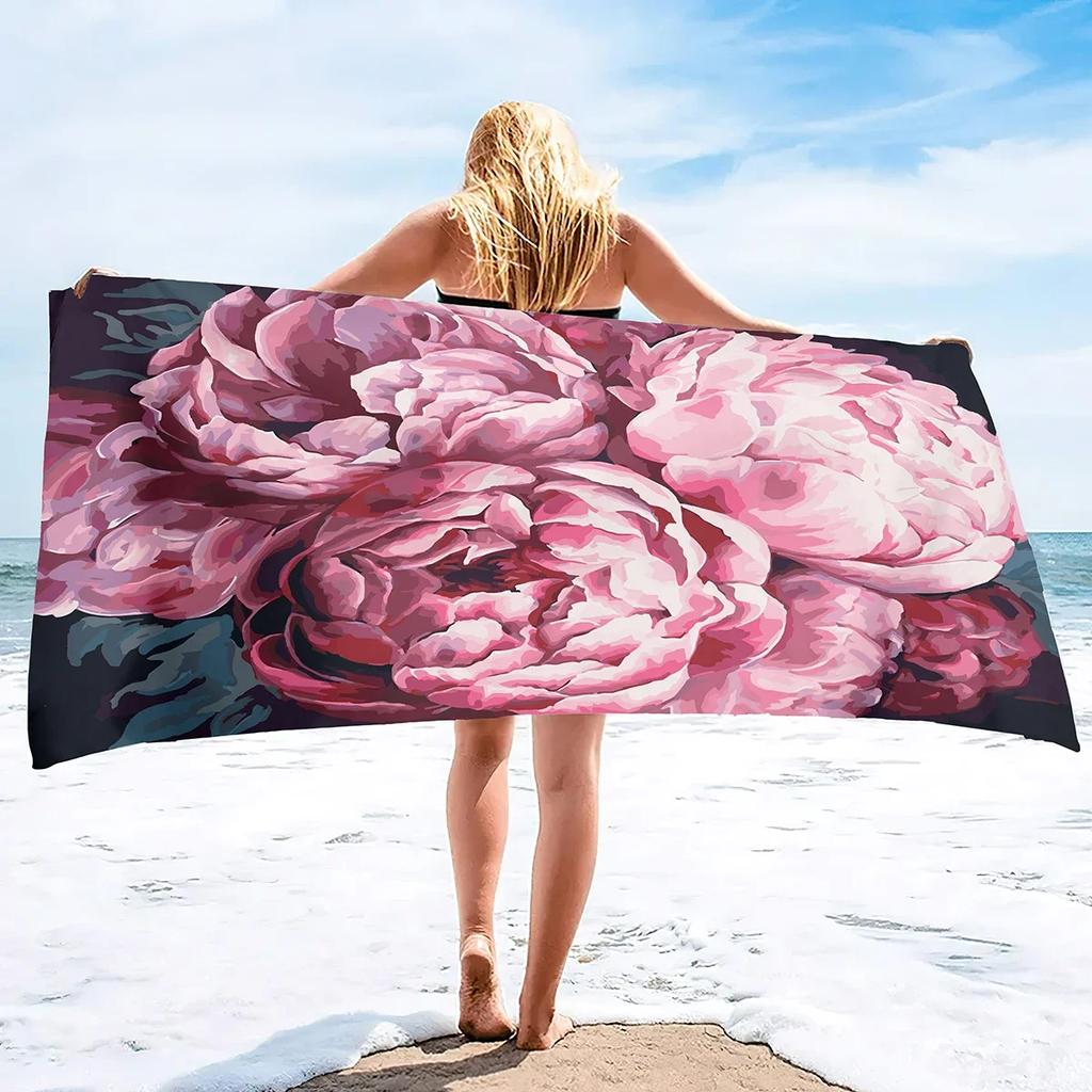 Microfiber Pink Flowers Beach Towel Blanket,Sandproof Quick-dry Swimming Floral Flowers Bath Pool Towel for Travel Camping Yoga