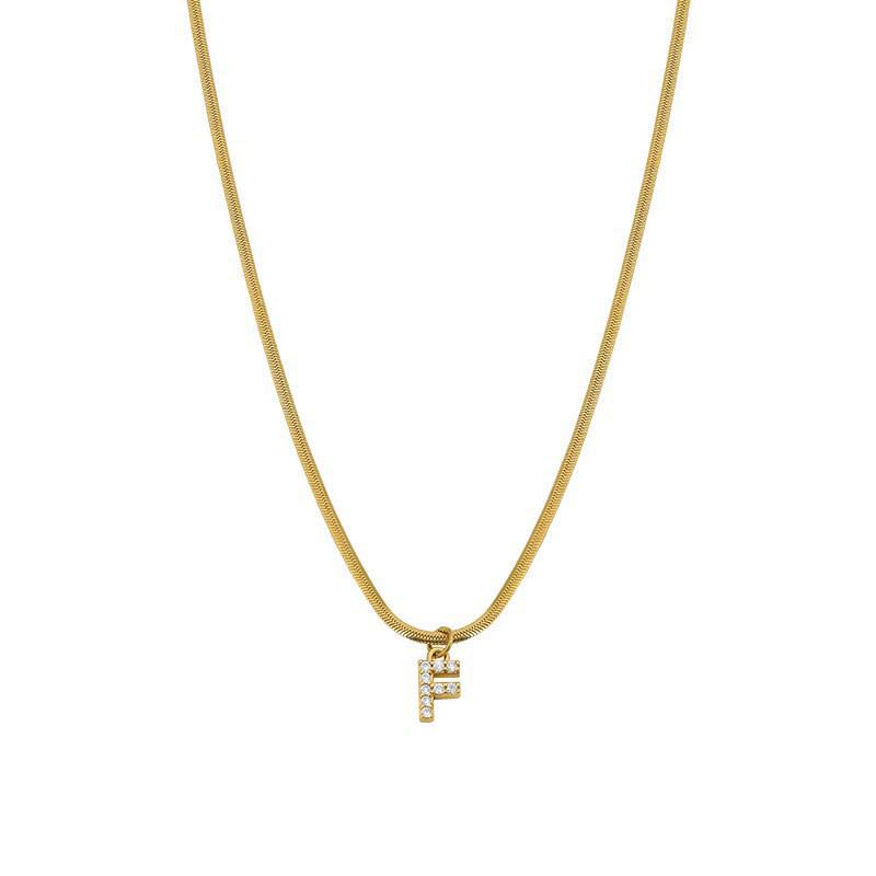 Rhinestone Inlaid French Court Style Snake Bone Collared Pendant with 26 European American Letters