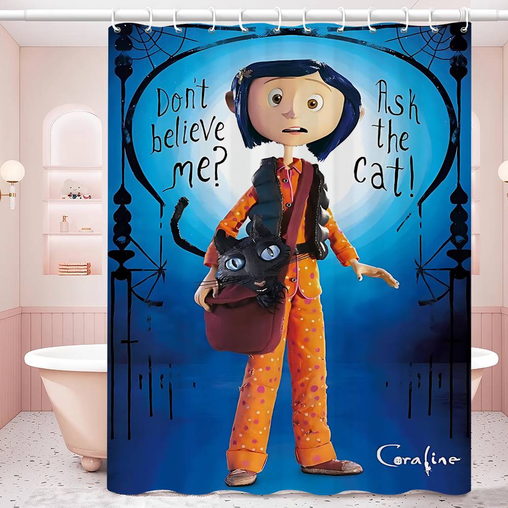 Anime Movie Coraline Shower Curtain - Water-Repellent And Leak-Resistant, Mold And Mildew Resistant For