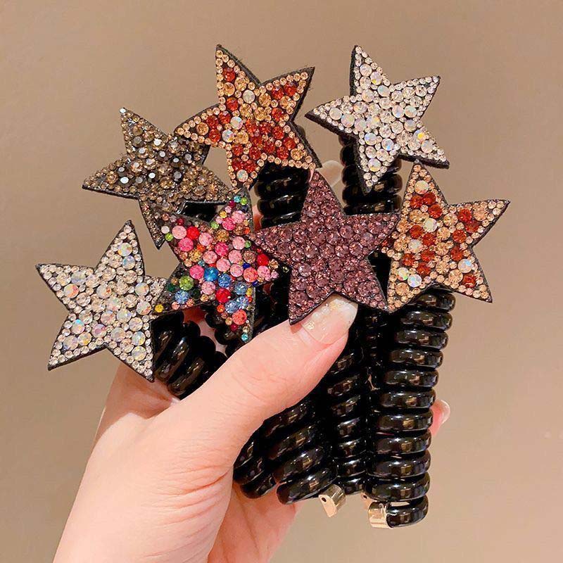New Colorful Rhinestone Pentagram Star Hair Ties For Children Elastic Ponytail Hair Bands Rubber Tie Telephone Wire Accessories