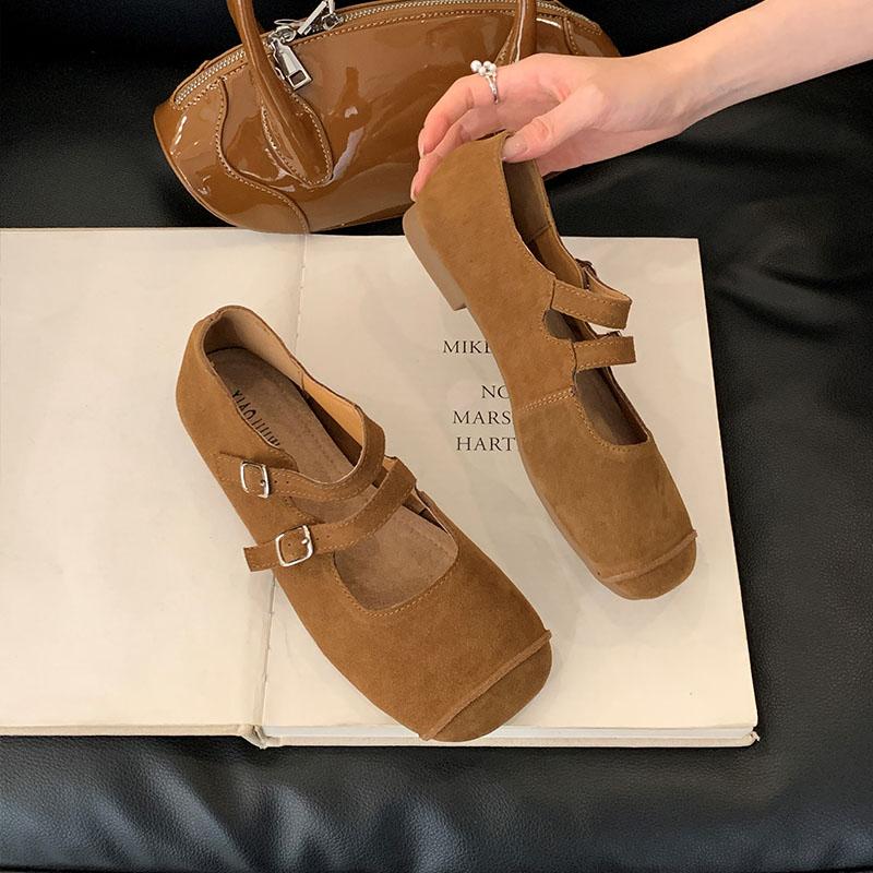 Fashion Fashion Buckle Strap Women Mary Janes Flats Shoes Female Square Toe Footwear Shallow Ladies Flats With Shoes