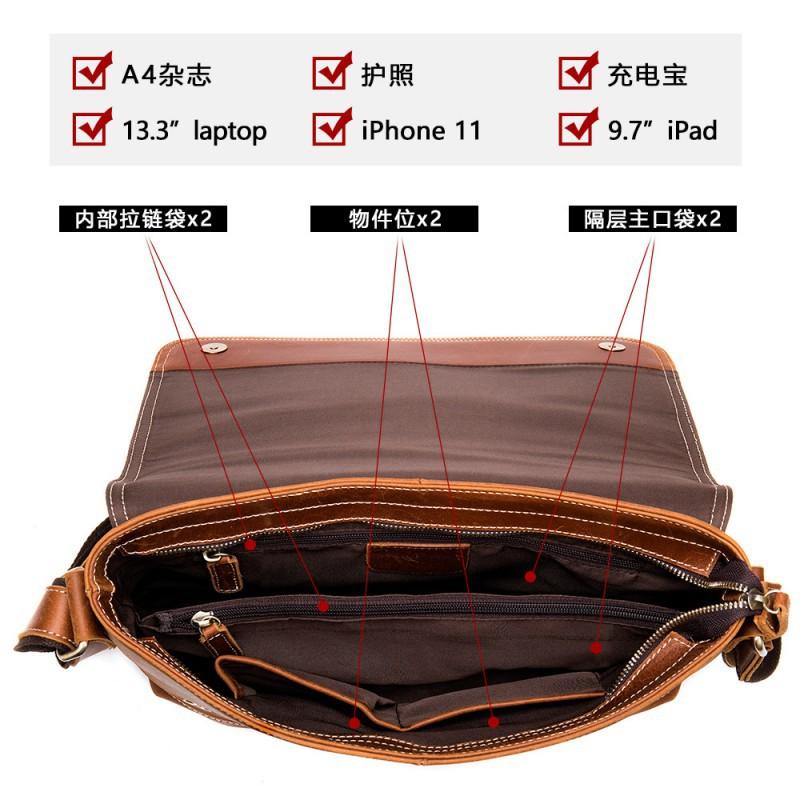Real Cowhide Crazy Horse Leather Men's Bag Casual Crossbody Retro Fashion Top Layer Shoulder