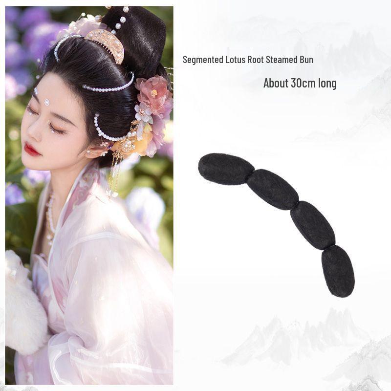 Tang Dynasty Wig Bag: Style-Ready Head-Covering with Side Ties, Hanfu-Inspired Round Hair Roller Pad.