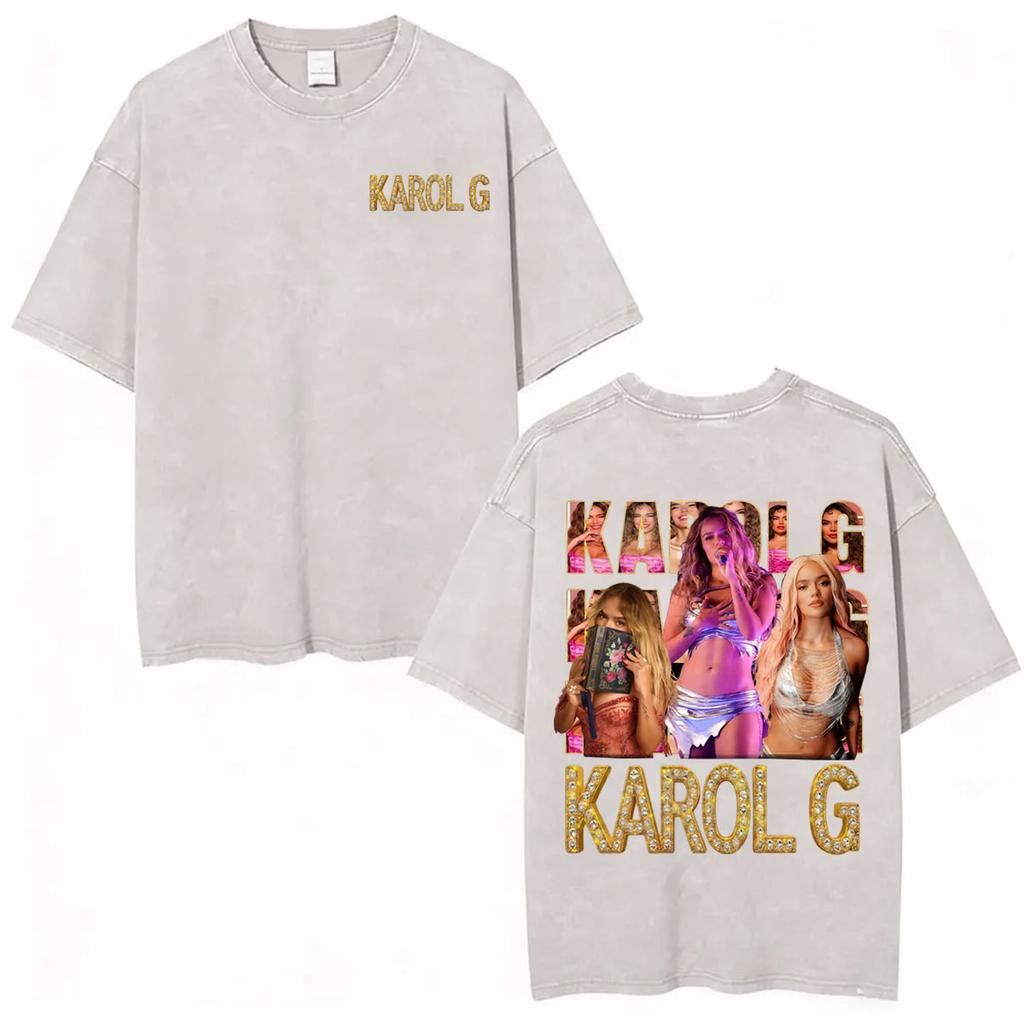 Karol G Tropicoqueta Tour New Album Vintage Washed T Shirts Men Women Fashion Aesthetic Tshirt Casual Cotton Loose T Shirt