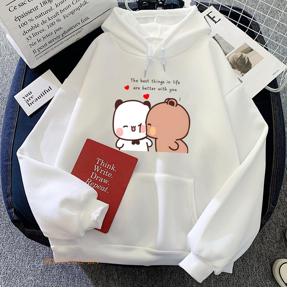 Panda Bear Love Heart Sweatshirts Women/Men Clothing Casual Long Sleeve Kawaii Printing Pullovers for Winter Fleece