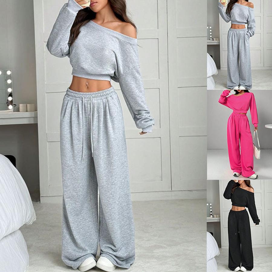Casual Set Women's Solid Color Hoodie Sweatshirt Crew Neck Crop Top Knit Short Sleeve Long Sleeve Outfit