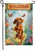 Cute Dog Dachshund Welcome Garden Ag, 12 X 18 Inch Burlap Double Side Print, Seasonal Farmhouse Lawn Yard Farmhouse Indoor EEL