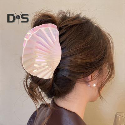 Hair Clip Gradient Color Hollow Design Shell Shape Hair Claw Plastic Resin Material Strong Grip Back Head Hair Claw