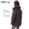 Jinyujie Women's Short Loose Fit Down Jacket with Large Lapel