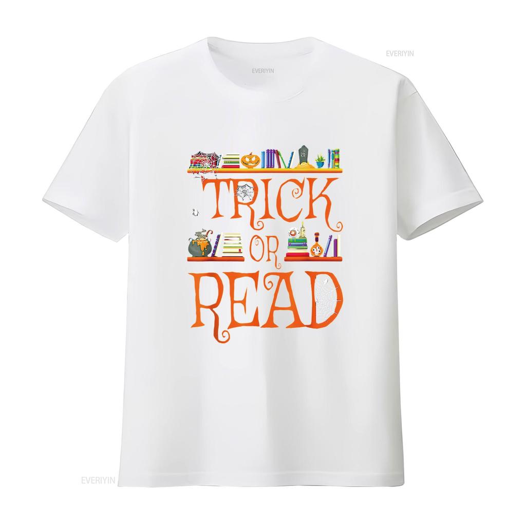 Halloween Book Lovers Librarian Trick or Read Library Event T Shirt vintage Washed Top For Everyday Wear Stretched graphic