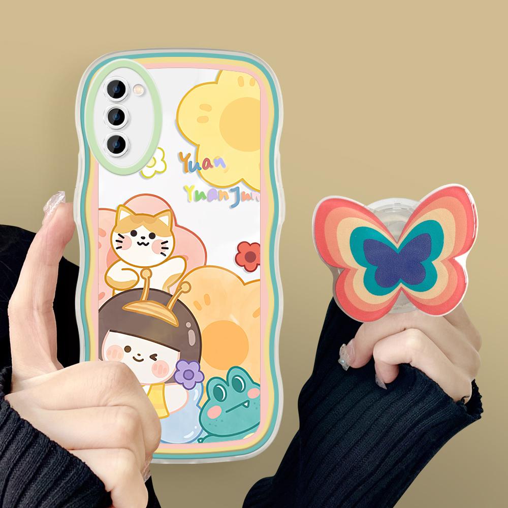 Butterfly Holder Phone Case for Samsung Galaxy S23 Ultra 5G S22 S21 S20 FE S10 M23 A11 A72 A32 A03 A33 A03S J7 Prime J6 Wave Edge Protective Cover