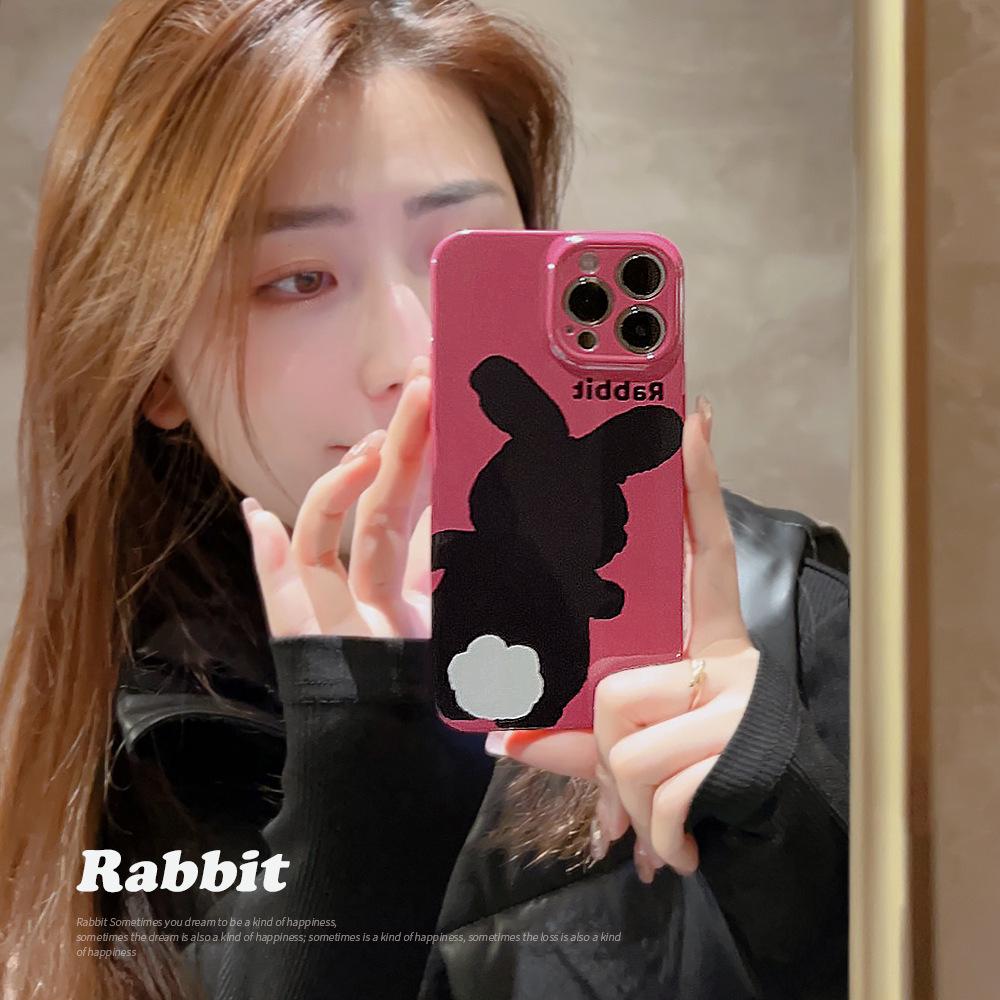 

Black Rabbit Back IPhone 14 Apple Phone Case 13Pro Max Simple 11 Suitable for 1516 Film 8 Hard 16promax