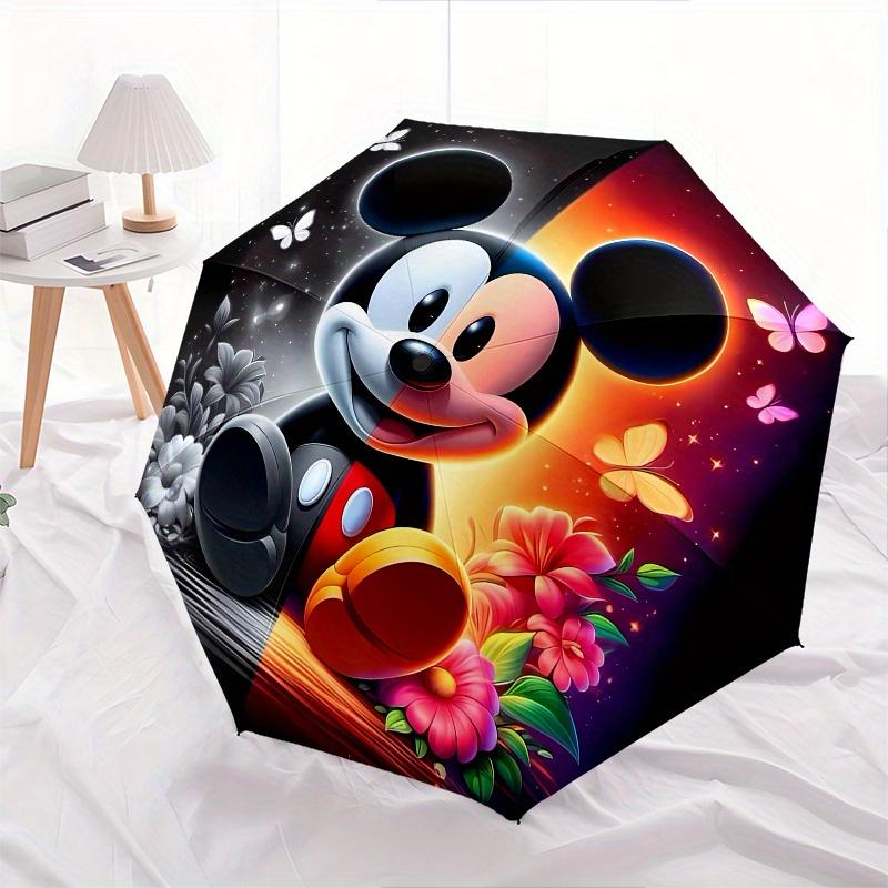 Disney Mickey Mouse,Butterfly,Flowers Manual Opening and Closing Umbrella, 8-Rib Reinforced Folding Design, Lightweight