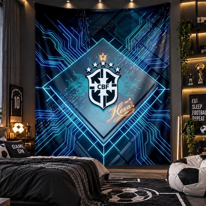 Wall Hanging Tapestry Brazil Football Print Cloth for Living Room Bedroom Home Decor