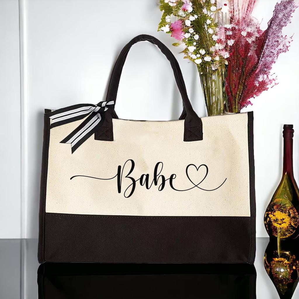 Bride team Black and white canvas handbag shopping bag bride's wedding single party shoulder bag