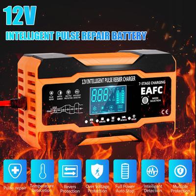12V 24V 12A 10A Batterieladegerät Intelligentes Schnellladen für Autobatterien 7-stufige Ladeimpulsreparatur für AGM GEL WET Blei-Säure