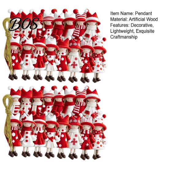 Natural Wood Craft Decor Red And White Doll Hanging Pendants for Christmas Tree, Decorative Wooden Girls Gifts Friends Family Ornament, Seasonal Tree