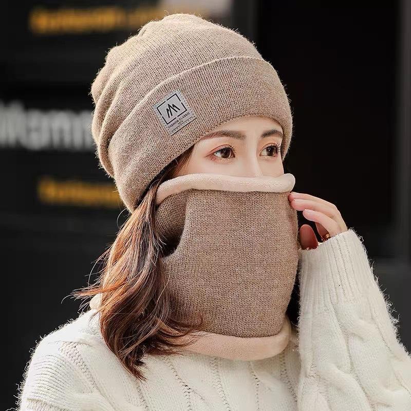 Autumn and winter hat scarf split wool hat cute velvet knitted hat women's cycling neck protection warm confinement hat versatile