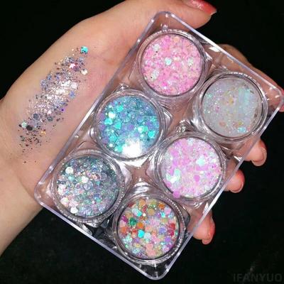 6-color Sequined Gel Cream Eyeshadow Palette Glitter Diamond Eye Makeup Hair Body Face Glitter Gel Art Flash Loose Sequins Cream
