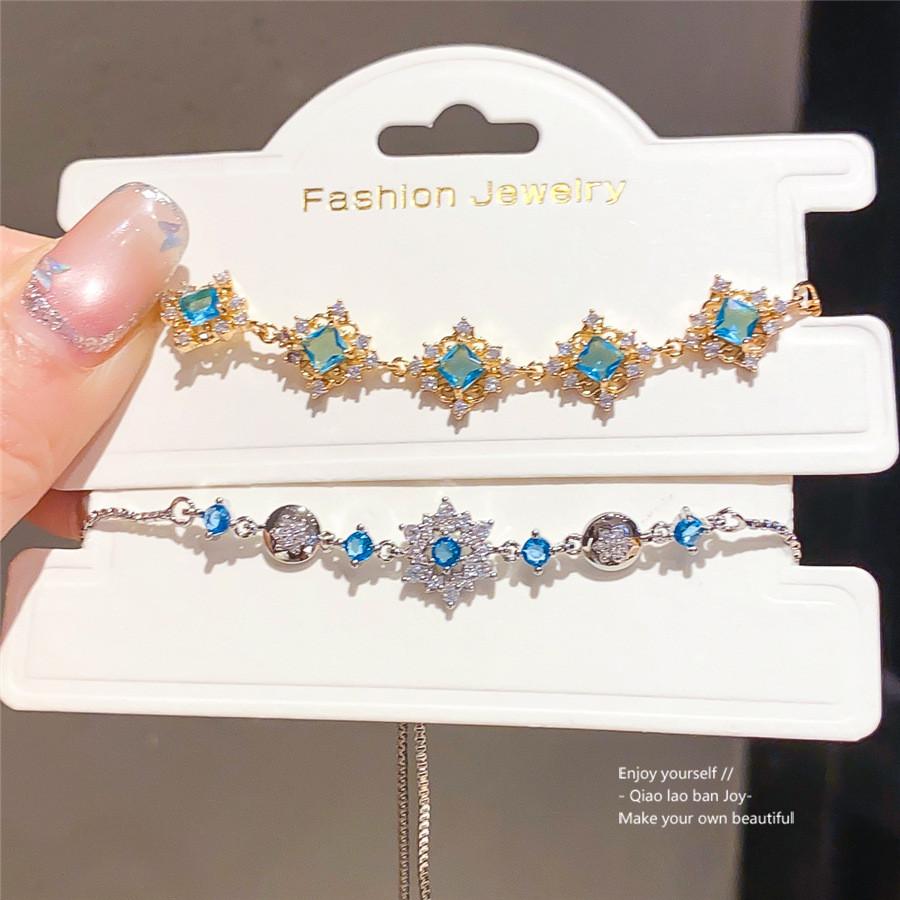 Modern Geometric Zircon Flower Bracelet With Silver And Gold Finish For Women