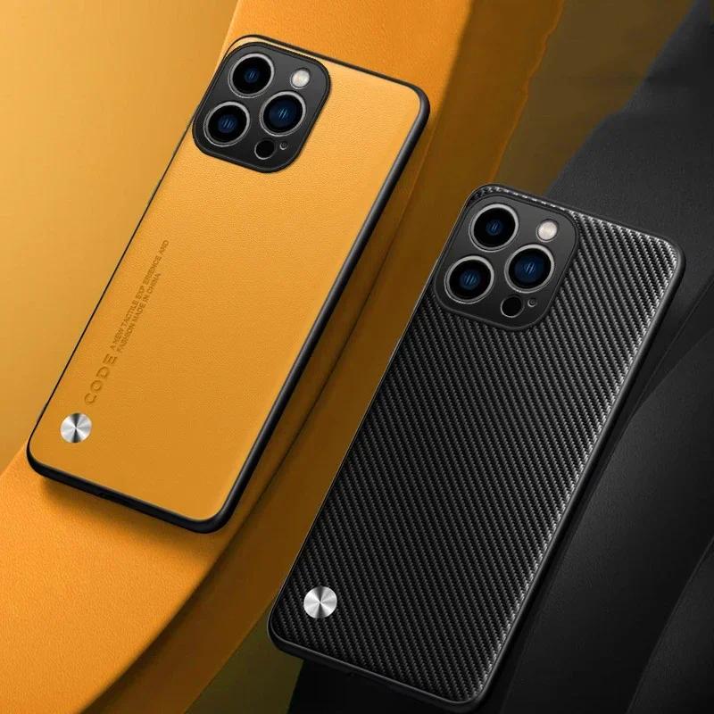EUCAGR Luxe PU Leer Telefoonhoesje Voor iPhone 17 Pro Max 17E 16E 15 14 13mini 12 Pro Max Effen Huid Schokbestendig Zachte Achterkant