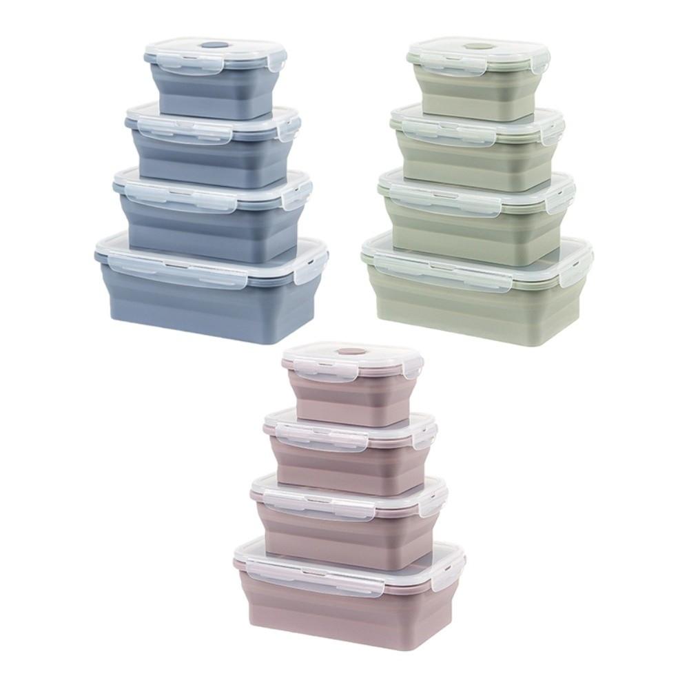 4pcs Large Capacity Silicone Lunch Box Rectangular Fresh Keeping Box Foldable Lunch Box  Picnic