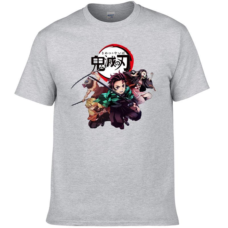 Printed Demon Slayer Kimetsu No Yaiba T-shirt Men's Harajuku 100% Cotton Tee Short Sleeve T Shirt Summer Clothes Homme Tops F171