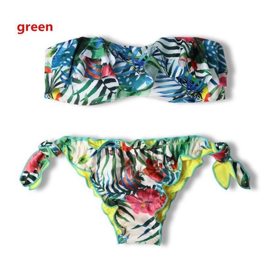 Exquisite Tropical Bikini Set With Green Leaf Print For Stylish Summer Swimwear