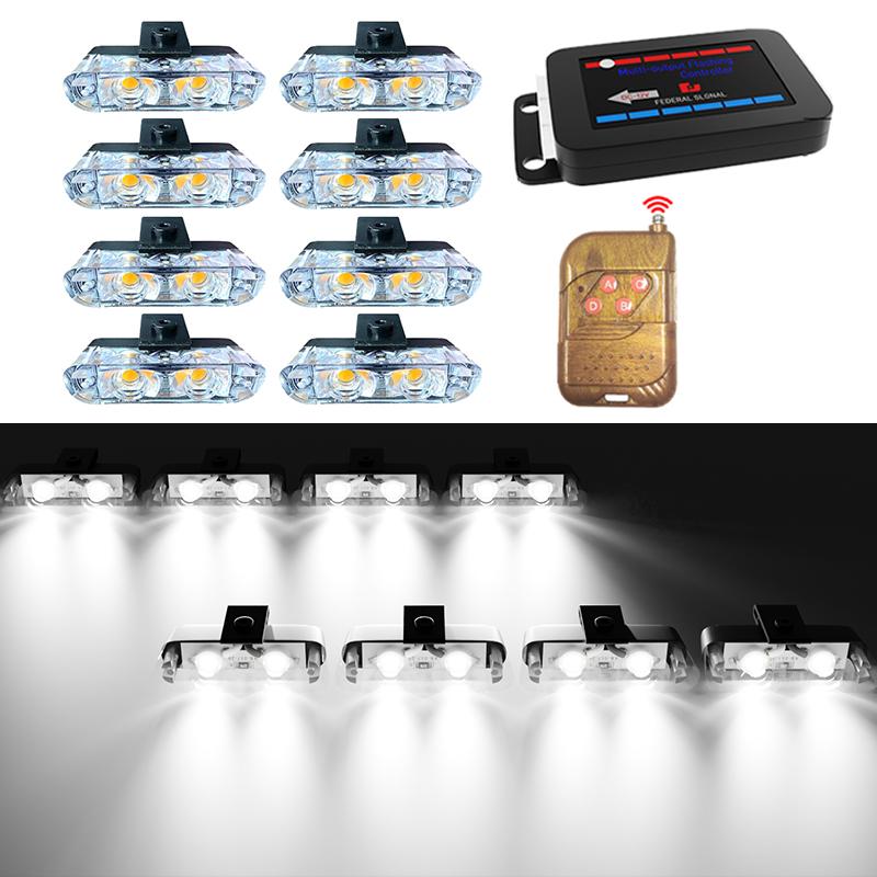 8 In 1 Universal Strobe Lights Car Front Grille Emergency LED Signal Light Red Blue Police Flashing Warning Lamp Accessories