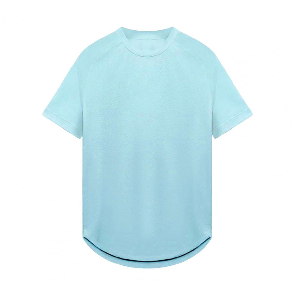 Summer Men T-shirt Round Neck Solid Color Mesh Short Sleeve Quick Dry Loose Elastic Pullover Casual Daily Wear Fitness Sport Top