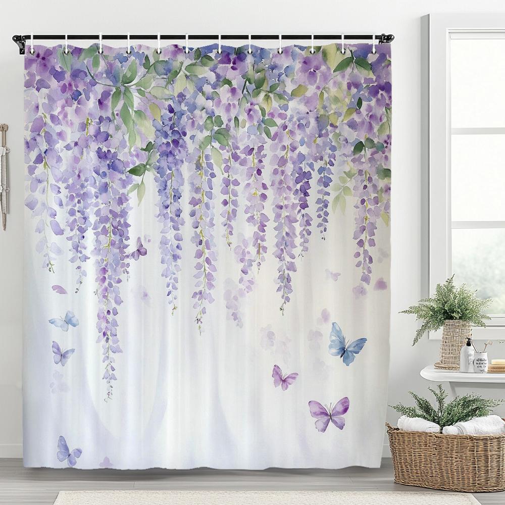

Colorful Flowers Shower Curtain For Bathroom Pink Floral Romantic Wildflower Plants Nature Scenery Decor Curtain Set With Hooks W60H190(CM)-1 Pcs