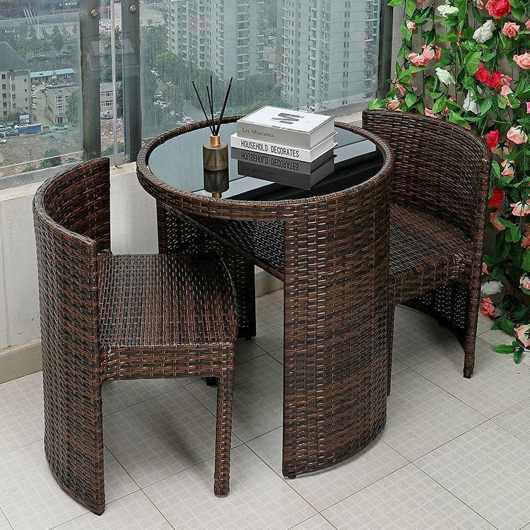 Outdoor Rattan Three-Piece Set: Balcony Chair and Terrace Tea Table
