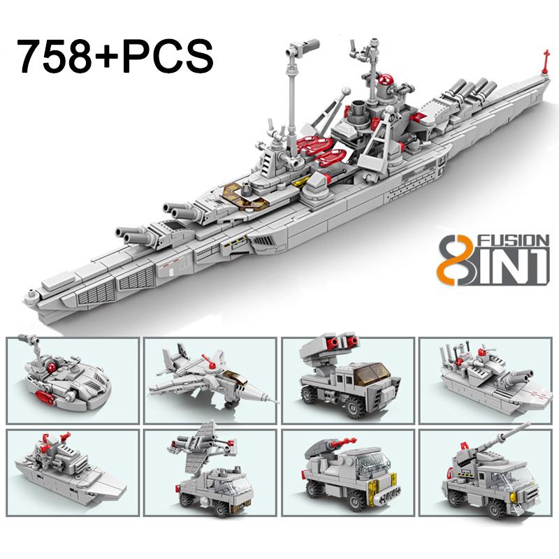 2081pcs Military WW2 Bismarck Battleship Large Boat Cruiser Model Weapon Building Blocks MOC Warship Set Toys for Children Gifts