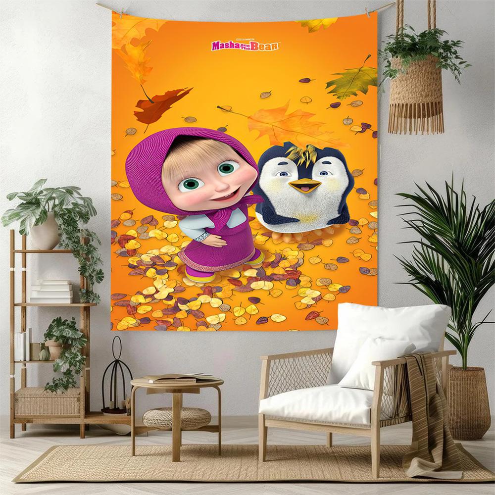 Masha Bear Wall Decor Tapestry Art For Pet Memorial Birthdaywedding Party Backdrop Family Gift
