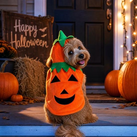 Winter Dog Coat, Warm Thick Vest for Small Medium Dogs, Leash Compatible Snowsuit, Cute Pumpkin Costume for Puppy