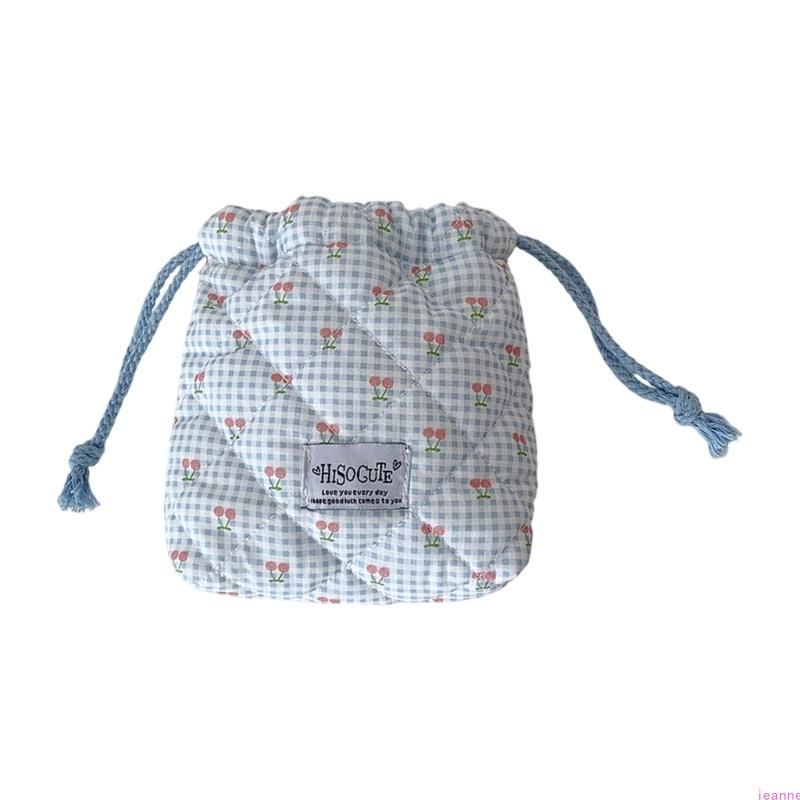 Small Cherrys Gingham Drawstring Bag For Travel Storage Organizing Small Items Portable Pouches
