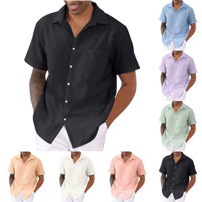 Letná britská košeľa Pánska pruhovaná kolážový kardigán s krátkym rukávom Módna mestská klopa Pánske košele