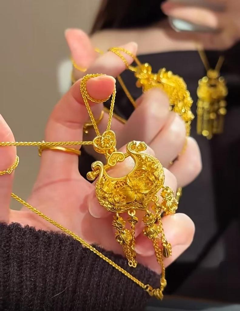 Ancient Style Lily Ruyi Auspicious Lock Pendant Necklace In Openwork Design: Chinese Blooming Wealth Jewelry