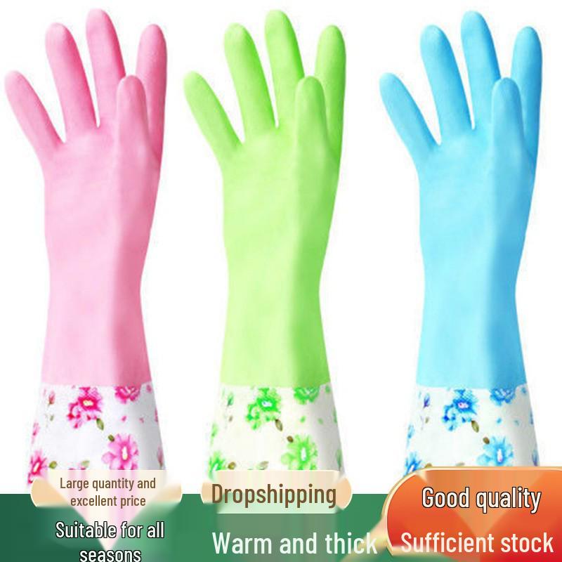 Plush-Lined Winter Cleaning Gloves: Warm, Elastic Cuff, Open Cuff for Dishwashing
