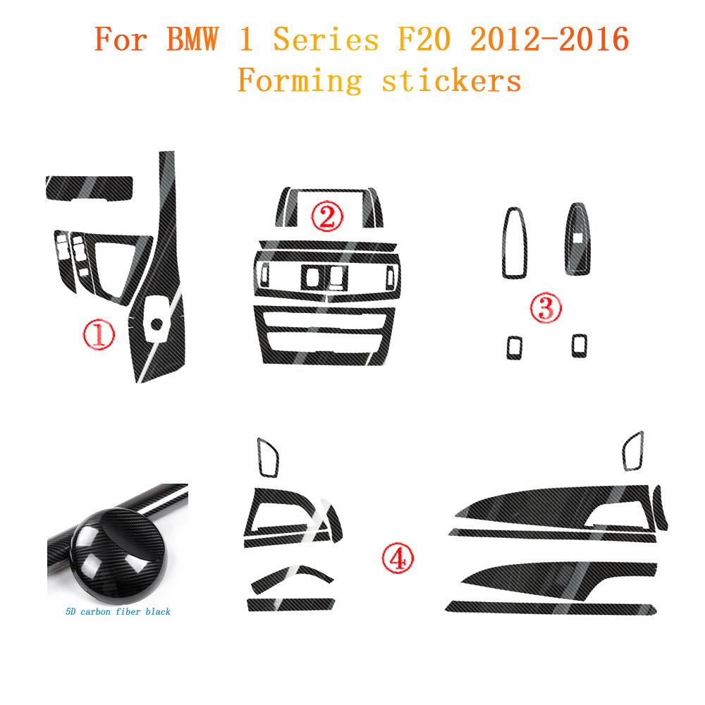 For BMW 1 Series F20 2012-2016 Interior Central Control Panel Door Handle 5D Carbon Fiber Stickers Decals Car Styling Accessorie