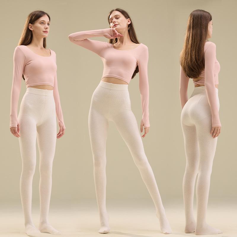 1913 Smoky Grey High-Waist Stretch Cotton Stripe Footless Tights - Comfortable, No-Sag, Perfect for Women in Autumn/Winter.