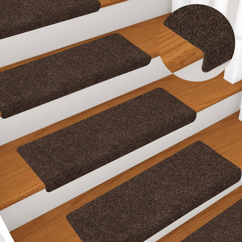 Self Adhesive Stair Treads 15 Pcs 65 X 21 X 4 Cm Brown Rectangular Edge