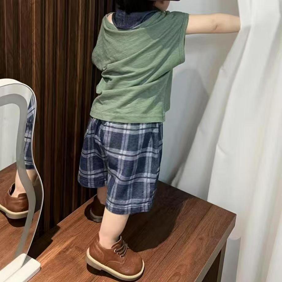 Summer Plaid Sleeveless Vest & Shorts Set for Kids